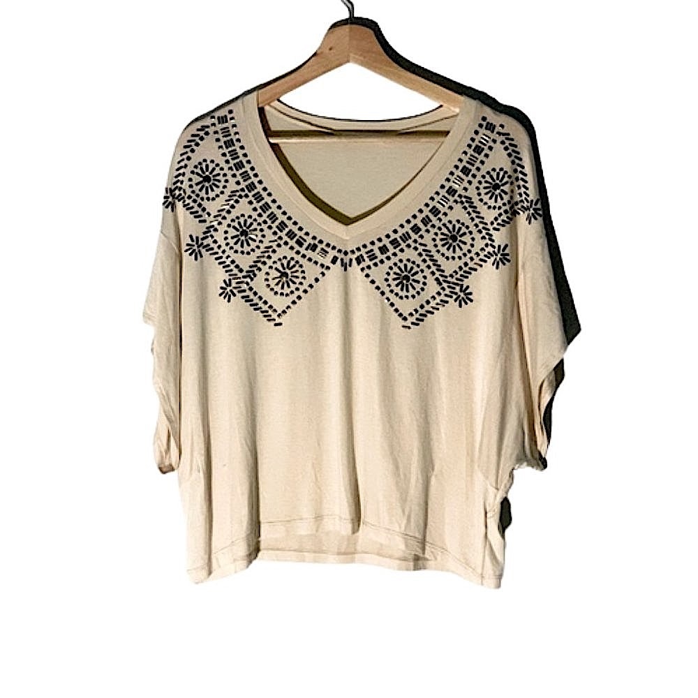 Lush Gold Studded Short Sleeve Ivory Blouse